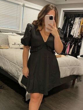 NWT Francesca's Collections Black Puff Sleeve V-Neck Mini Dress
